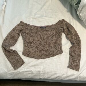 Brown Lace Off-Shoulder Top